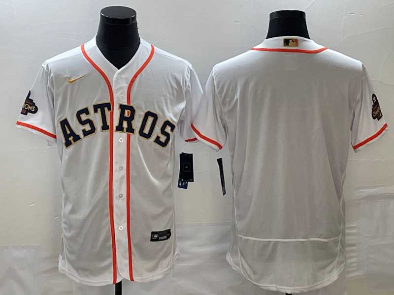 Mens Houston Astros Blank 2023 White Gold World Serise Champions Patch Flex Base Stitched Jersey->houston astros->MLB Jersey